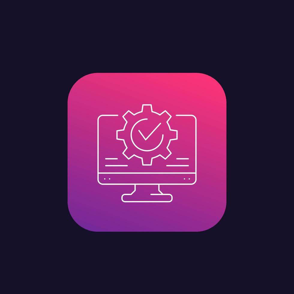 computer and gear, settings linear icon vector