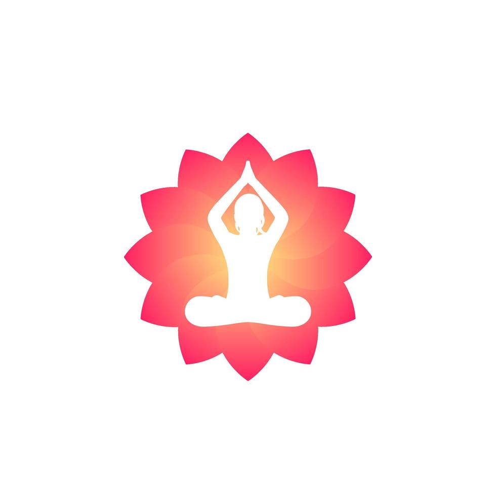 logo de yoga, chica meditadora en posición de loto vector