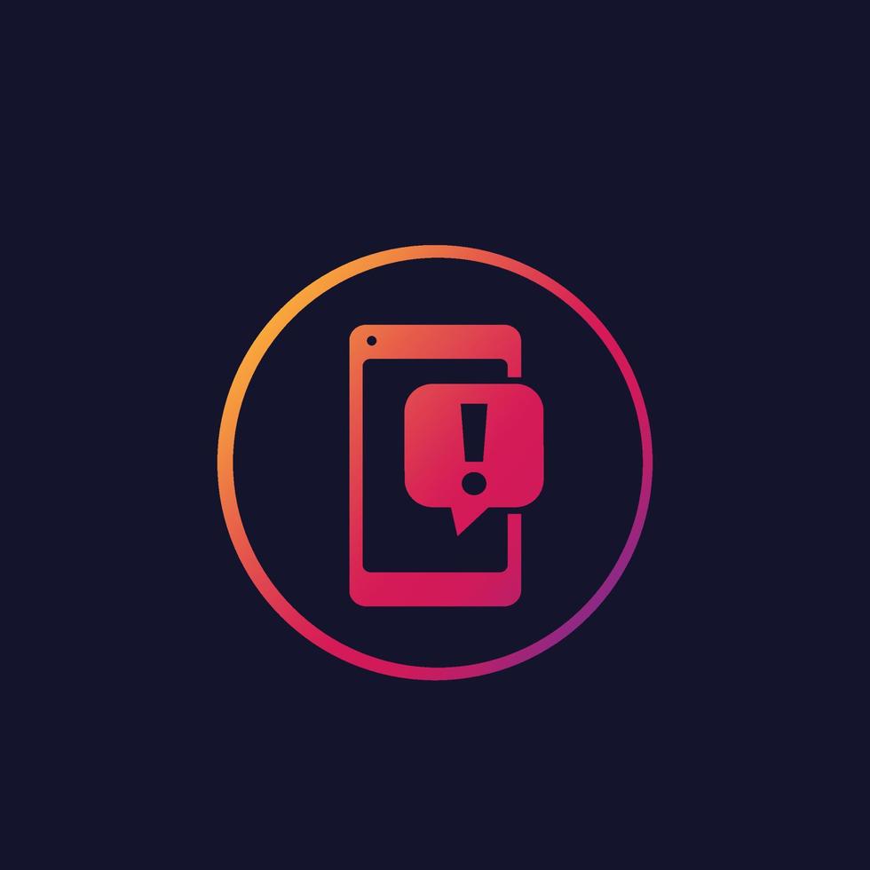 notification icon, smartphone and warning sign vector