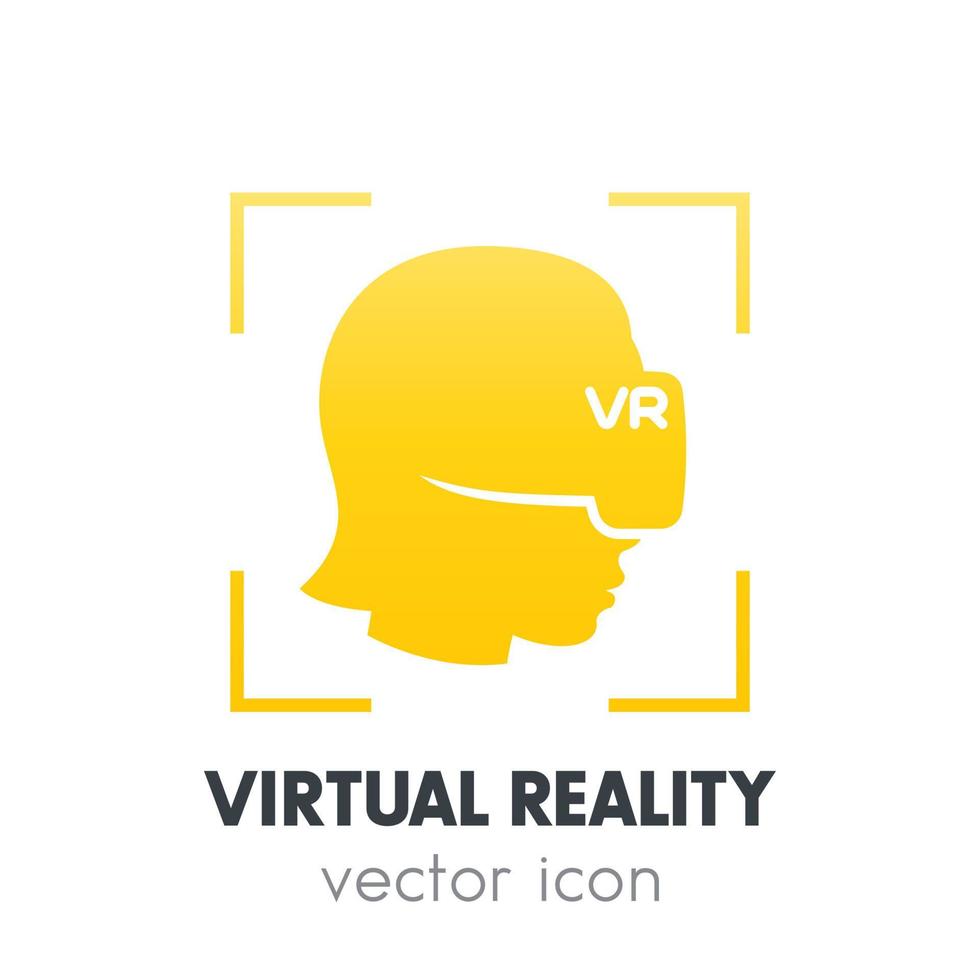 virtual reality icon on white, girl in VR headset, vector illustration