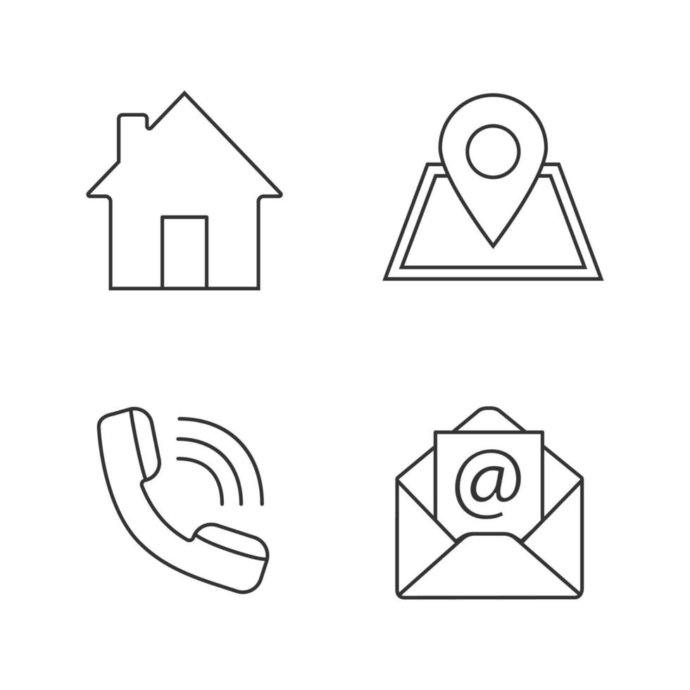 Information center linear icons set. Homepage, GPS navigation, incoming call, email. Thin line contour symbols. Isolated vector outline illustrations