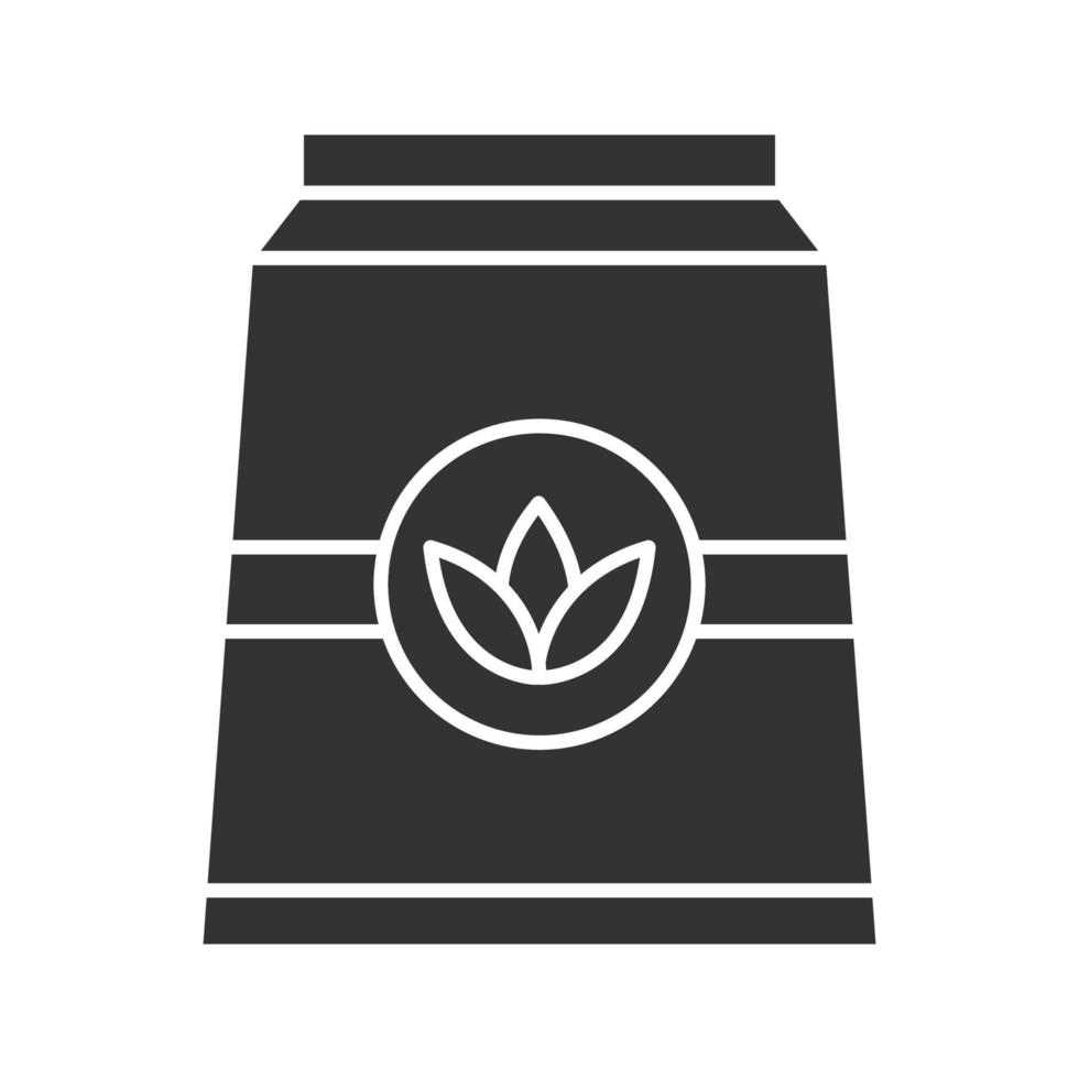 Tea paper package glyph icon. Silhouette symbol. Negative space. Vector isolated illustration