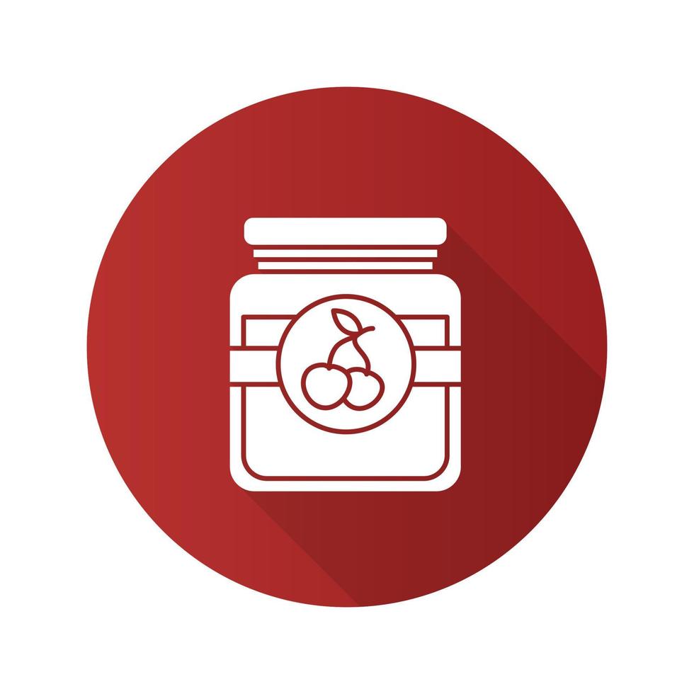 Cherry jam jar flat design long shadow glyph icon. Fruit preserve. Vector silhouette illustration