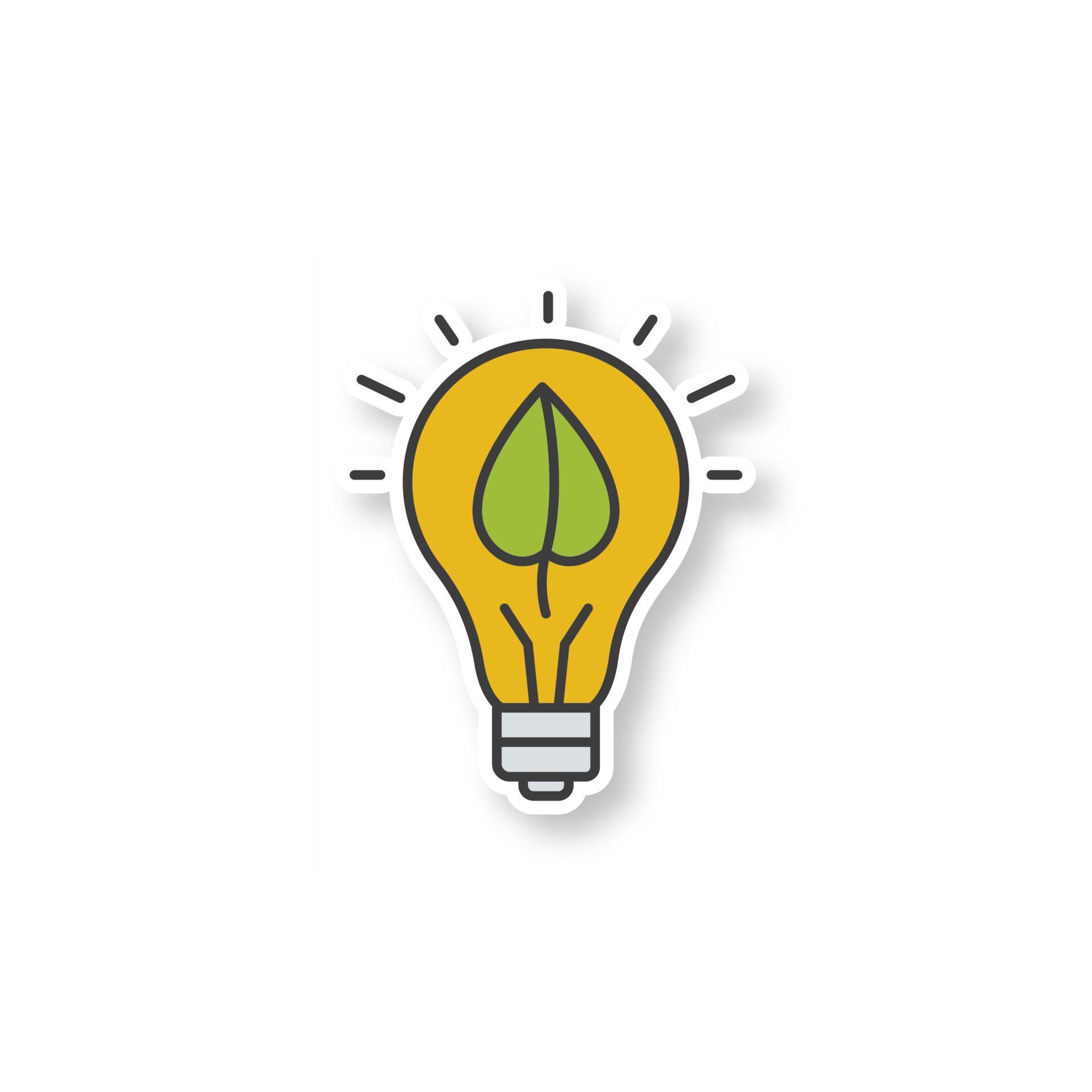 Eco energy patch. Lightbulb with plant leaf. Color sticker. Vector