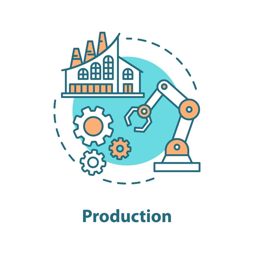 icono del concepto de producción. fabricación. ilustración de línea delgada de idea de sector industrial. fábrica. Ingeniería. dibujo de contorno aislado vectorial vector