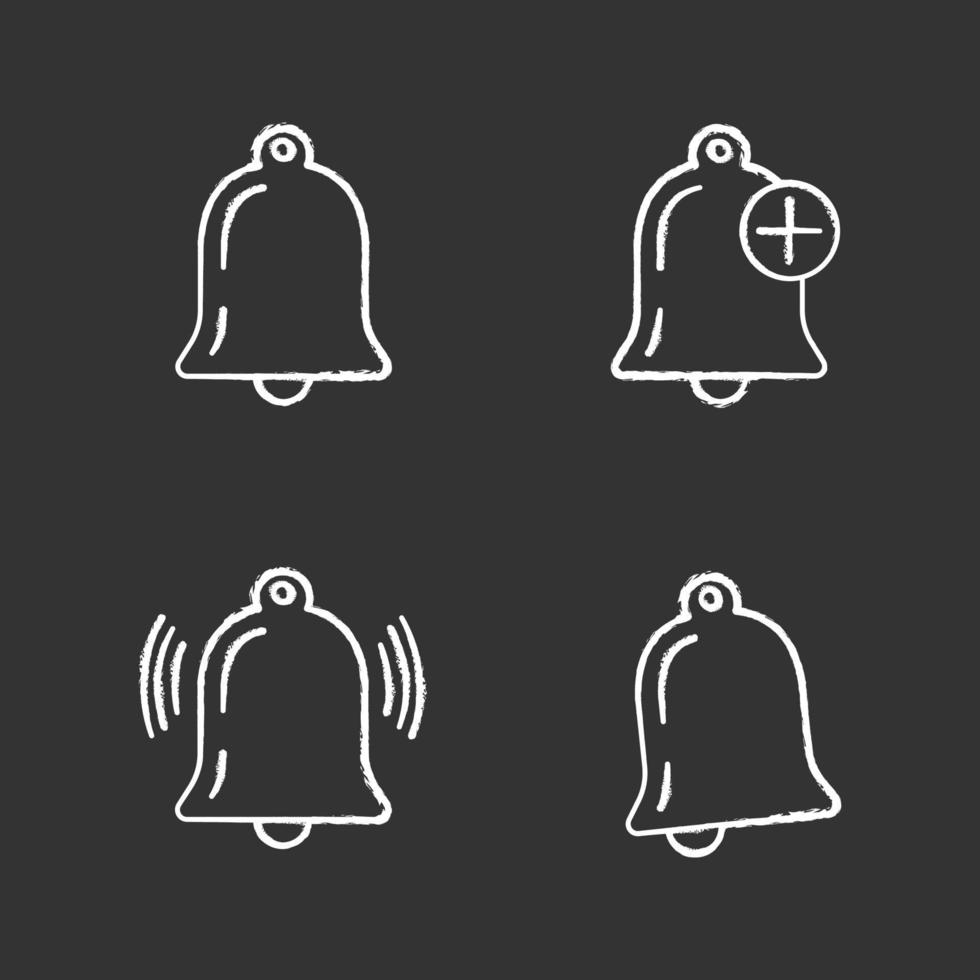 UI UX chalk icons set. Modes of notifications. Reminder. Isolated vector chalkboard illustrations