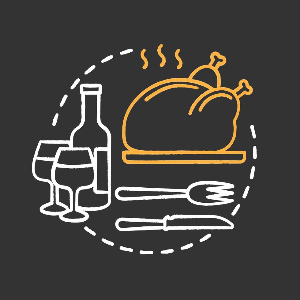 icono de concepto de tiza de restaurante. servicio. cena navideña o idea de cena. pavo de accion de gracias. ilustración de pizarra aislada vectorial vector