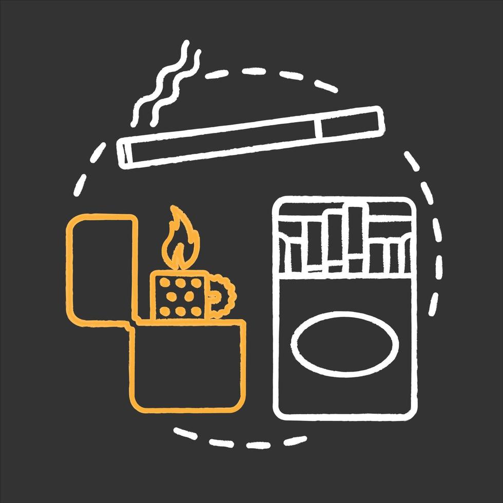 Tobacco smoking chalk concept icon. Bad habit idea. Cigarettes and flip lighter. Vector isolated chalkboard illustration