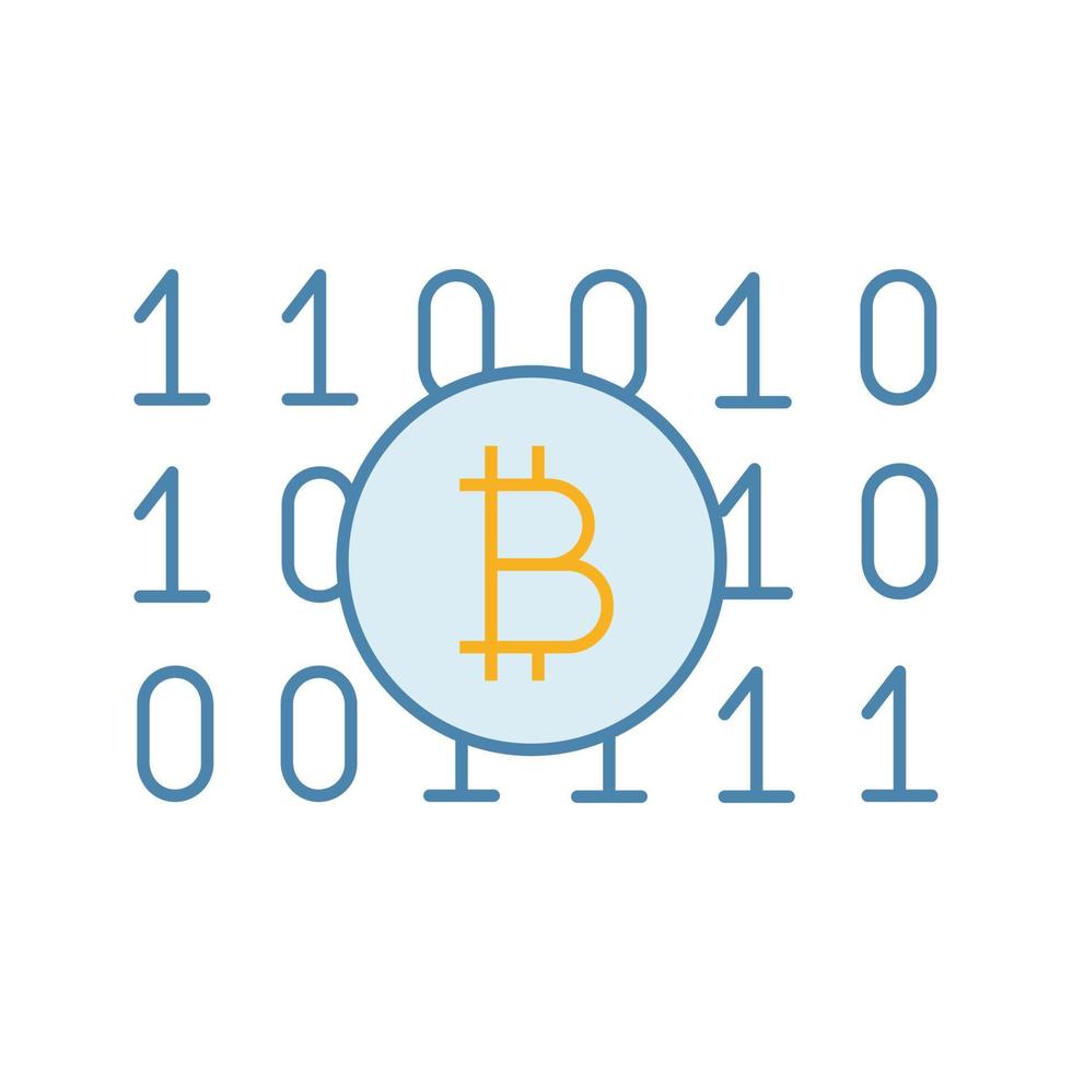 Binary code color icon. Cryptocurrency mining. Digital money. Computing. Bitcoin on binary code. Isolated vector illustration