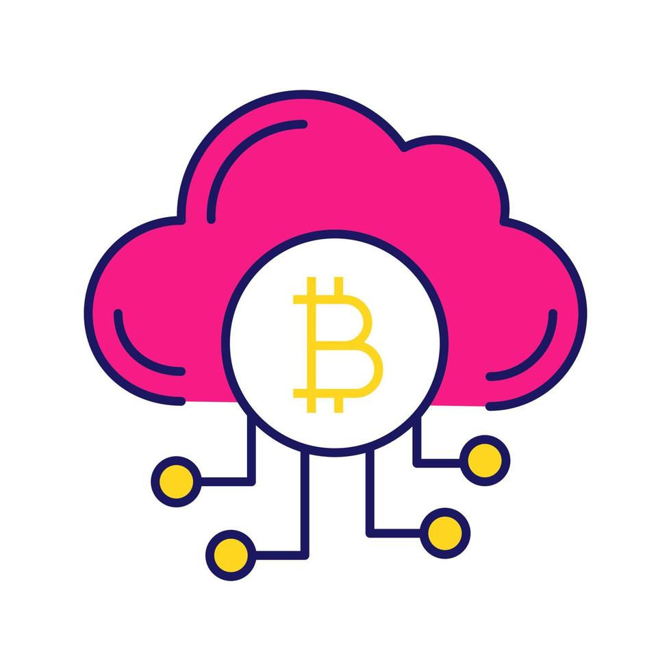 Icono de color del servicio de minería en la nube de criptomonedas. minería de criptomonedas bitcoin. negocio de criptomonedas. nube con bitcoin. ilustración vectorial aislada vector