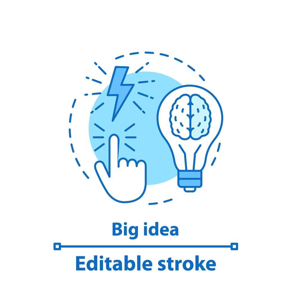 Big idea concept icon. Insight. Creativity. Brainstorm. Imagination idea thin line illustration. Solution finding. Vector isolated outline drawing. Editable stroke