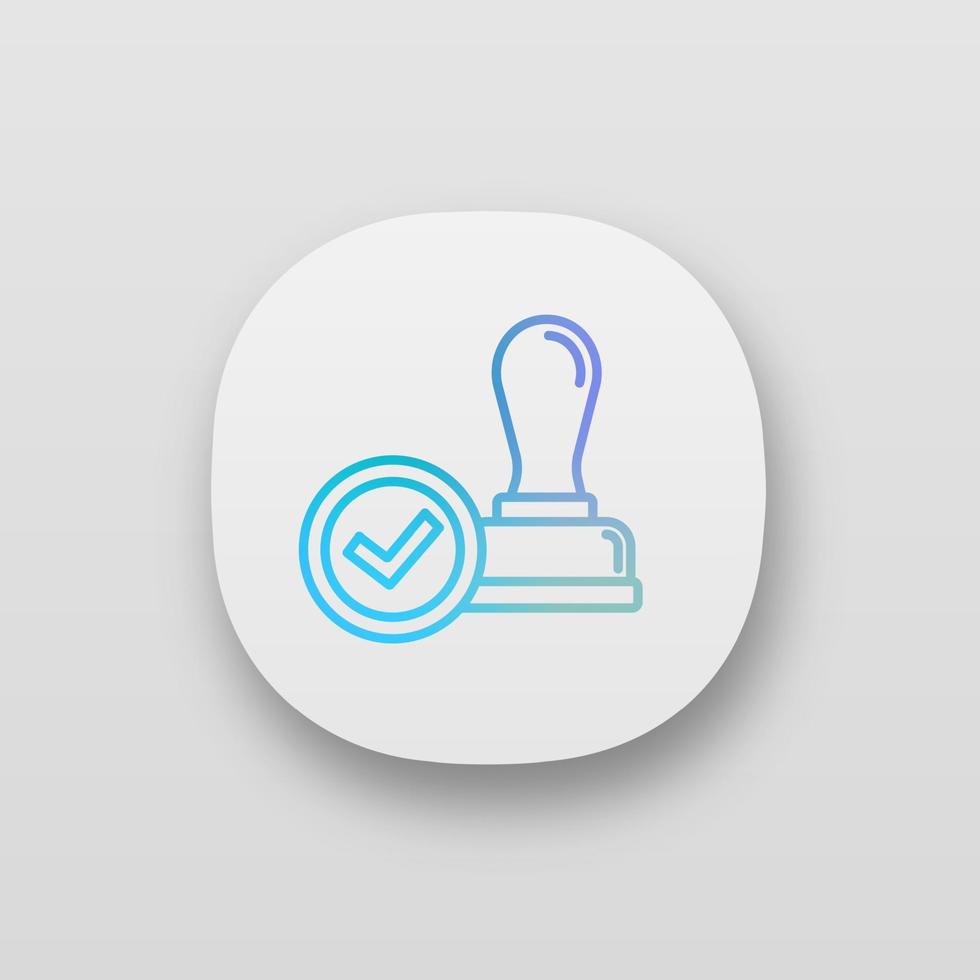 Stamp approved app icon. Stamp of approval. Verification and validation. Certified, approved. UI UX user interface. Web or mobile application. Vector isolated illustration
