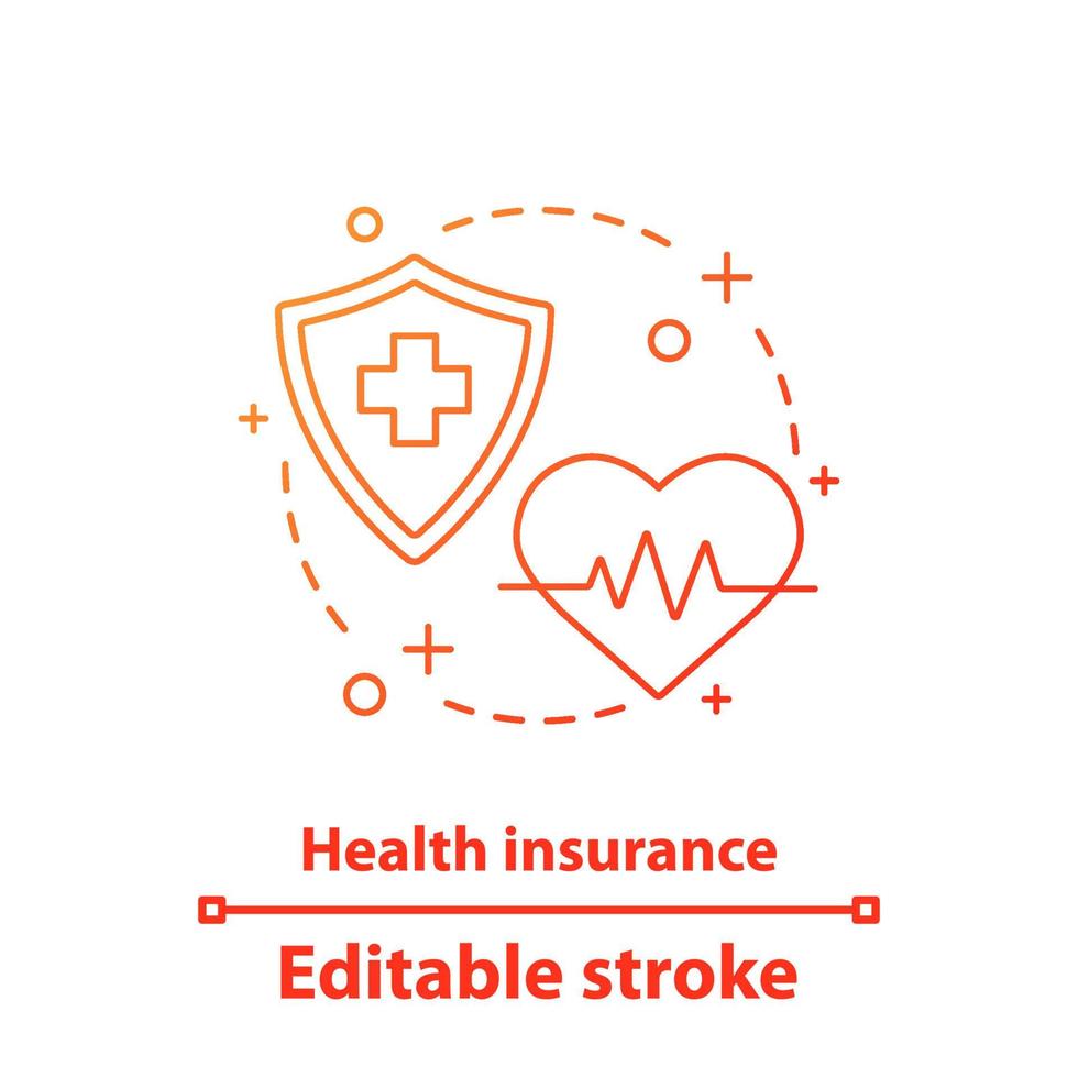 icono del concepto de seguro de salud. cardiología. ilustración de línea delgada de idea de medicina y atención médica. dibujo de contorno aislado vectorial. trazo editable vector