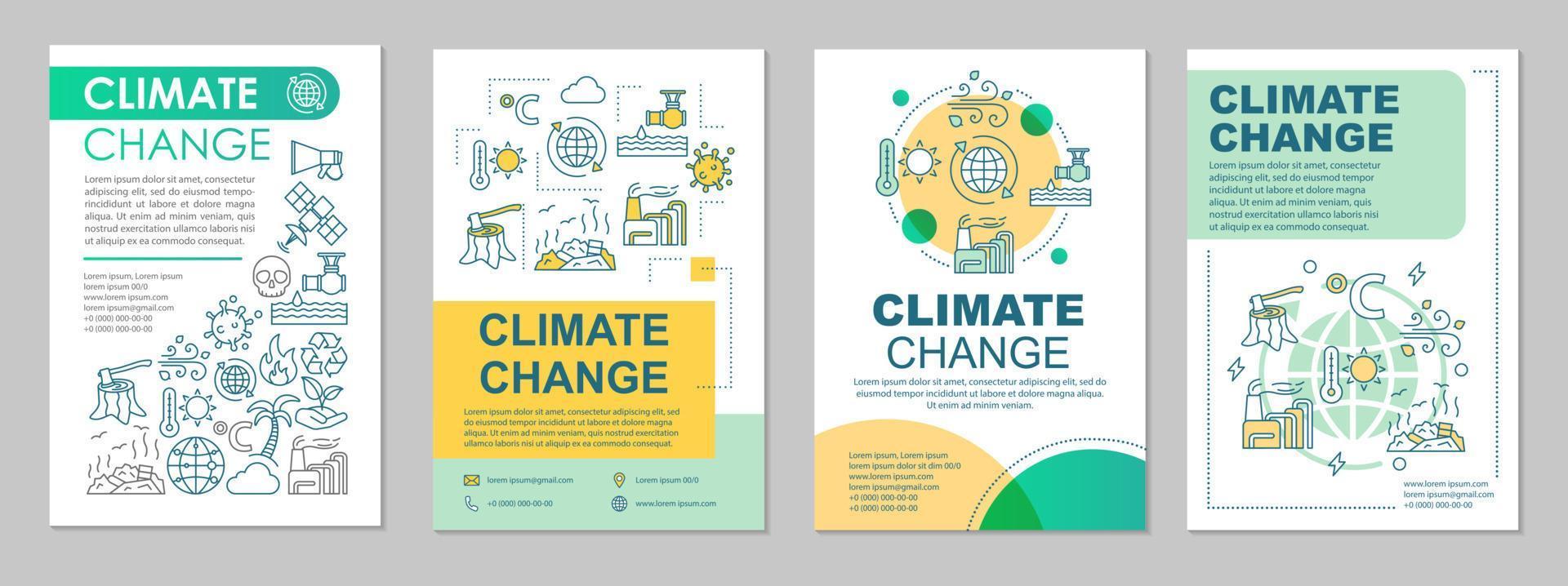 diseño de plantilla de folleto de cambio climático. cuestiones ambientales. folleto, folleto, diseño de impresión de folleto con ilustraciones lineales. diseños de páginas vectoriales para revistas, informes anuales, carteles publicitarios vector