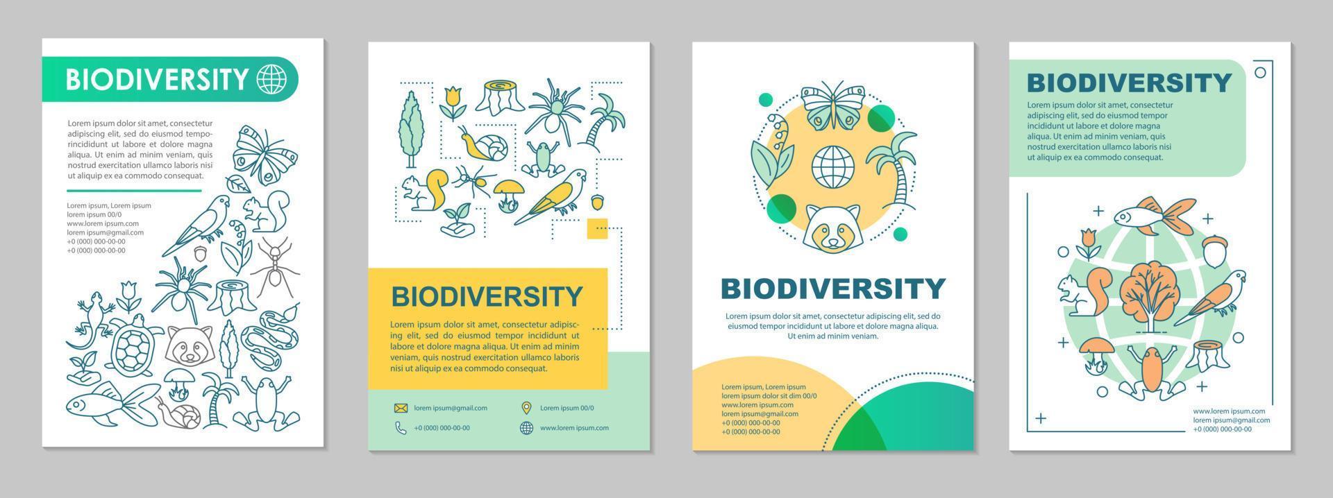 Biodiversity brochure template layout. Flora and fauna. Animals and plants. Flyer, booklet, leaflet print design with linear illustrations. Vector page for magazine, annual report, advertising poster