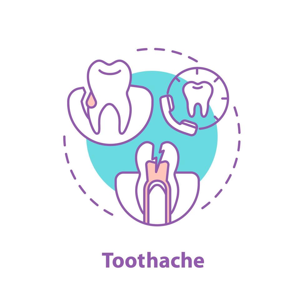 icono del concepto de dolor de muelas. odontología. ilustración de línea delgada de idea de problema dental. estomatología. dibujo de contorno aislado vectorial vector