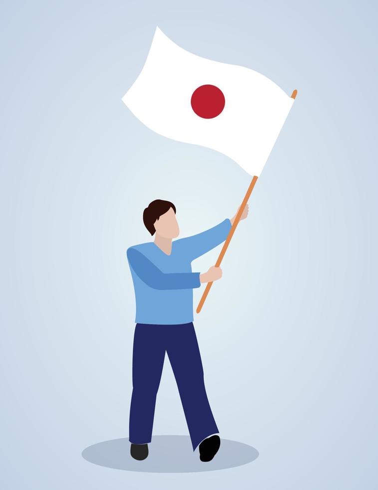 hombre ondeando de dibujos animados de bandera japonesa vector