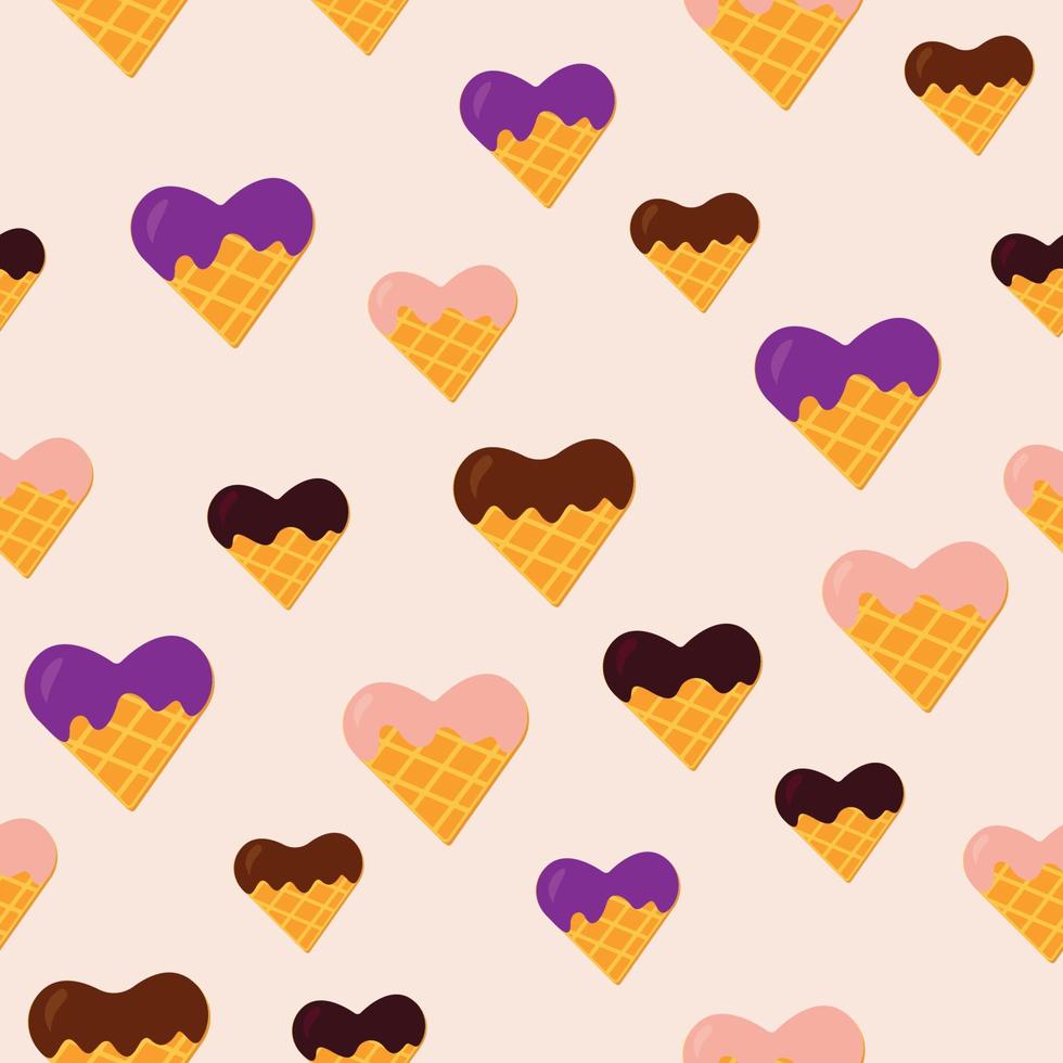 seamless pattern of heart shape wafer with dripping chocolate vector