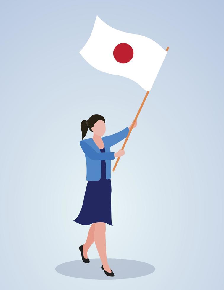 chica ondeando de dibujos animados de bandera japonesa vector