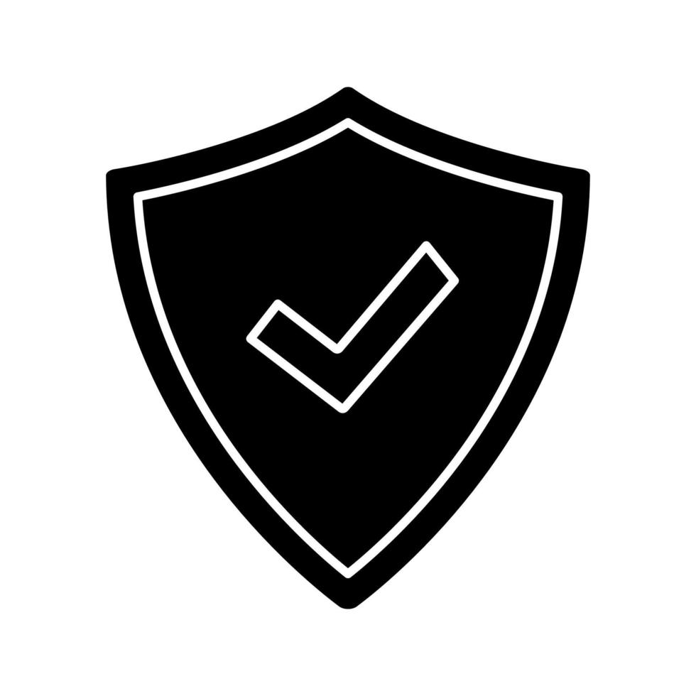 Security approved glyph icon. Defense, protection. Insurance. Antivirus program. Silhouette symbol. Negative space. Successfully tested. Shield with checkmark. Vector isolated illustration