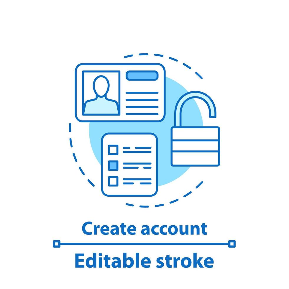 Account creation concept icon. User profile idea thin line illustration. Sign up. Authorization. Vector isolated outline drawing. Editable stroke