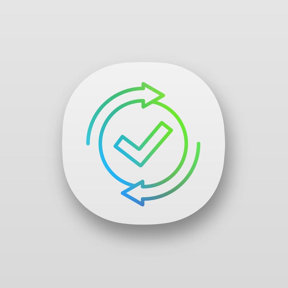 Checking process app icon. UI UX user interface. Successfully checked. Approved. Testing. Web or mobile application. Checkmark. Check mark with circle arrows. Vector isolated illustration