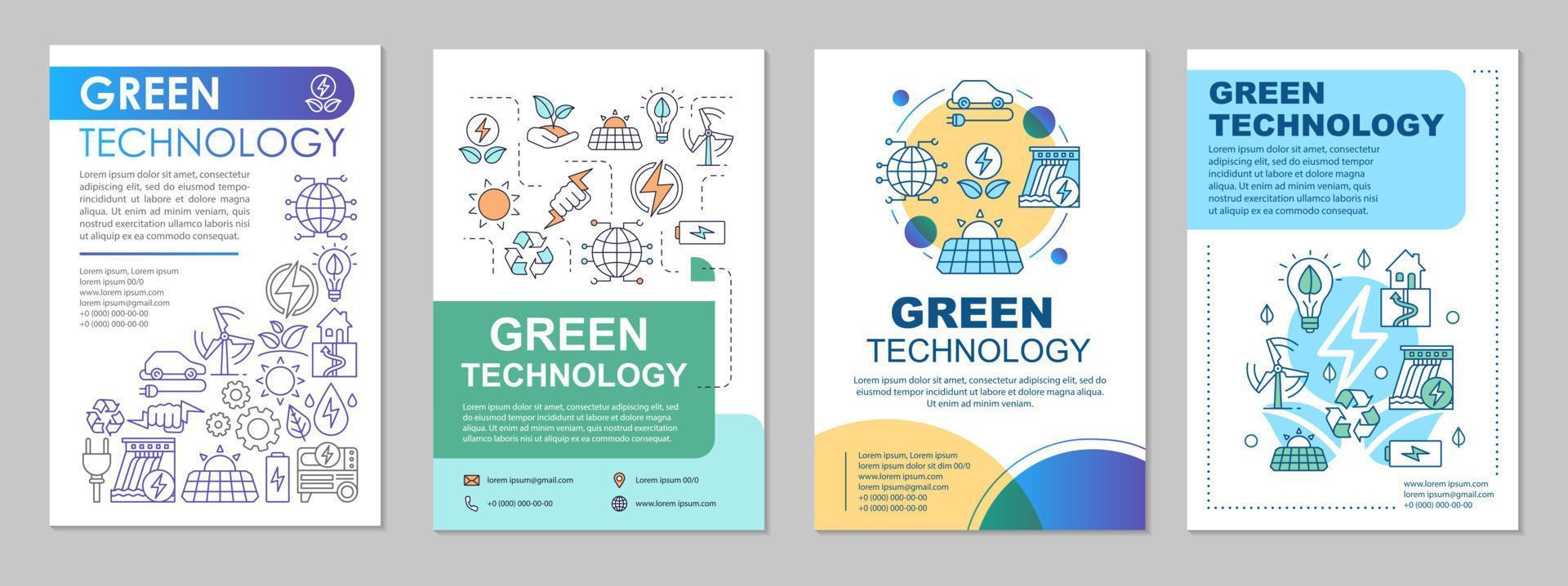 Green technology brochure layout. Clean energy. Flyer, booklet, leaflet print design with linear illustrations. Conservation. Vector page layouts for magazines, annual reports, advertising posters