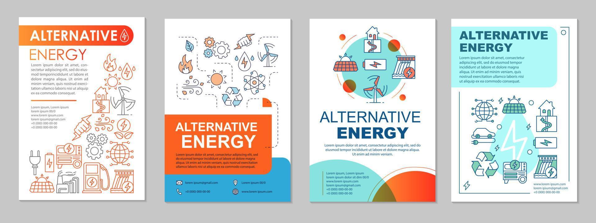 diseño de folleto de energía alternativa. energía ecológica. folleto, folleto, diseño de impresión de folleto con ilustraciones lineales. generación de energía diseños de páginas vectoriales para revistas, informes anuales, carteles publicitarios vector