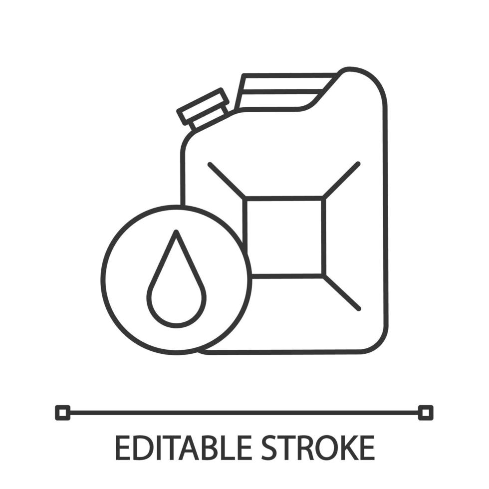 Steel jerry can linear icon. Gasoline can. Petrol. Thin line illustration. Fuel container. Contour symbol. Vector isolated outline drawing. Editable stroke