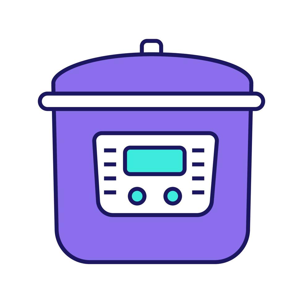 Multi cooker color icon. Slow cooker. Crock pot. Pressure multicooker. Kitchen appliance. Isolated vector illustration