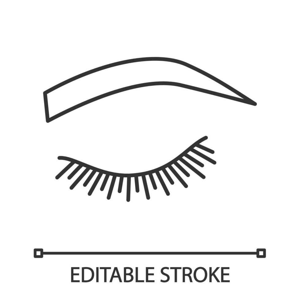 Soft arched eyebrow shape linear icon. Thin line illustration. Rounded, curved eyebrows. Brows shaping by tattooing. Closed woman eye. Contour symbol. Vector isolated outline drawing. Editable stroke