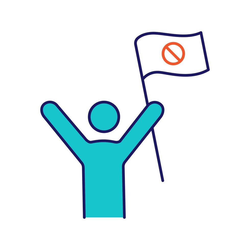 Protester color icon. Protest event. Social or political movement. Person holding protest flag. Contentious action. Isolated vector illustration