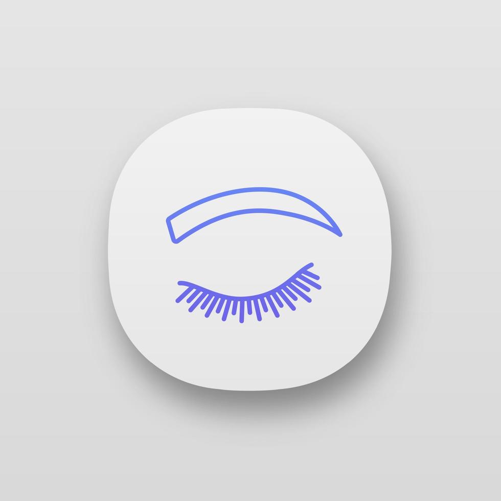 Rounded eyebrow shape app icon. UI UX user interface. Arched eyebrows. Brows shaping by tattooing. Closed woman eye. Web or mobile application. Vector isolated illustration