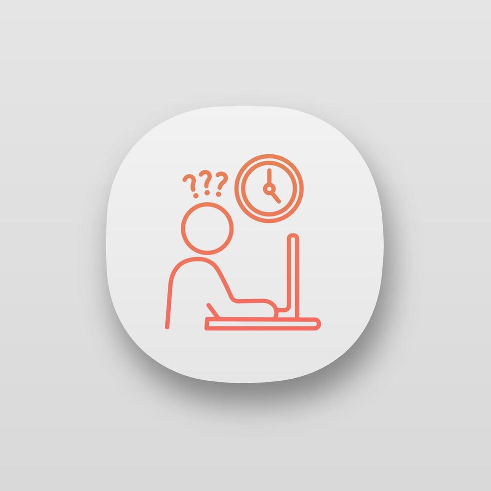 Work rush app icon. UI UX user interface. Occupational stress. Lack of time. Overwork. Behavioral stress symptoms. Web or mobile application. Vector isolated illustration