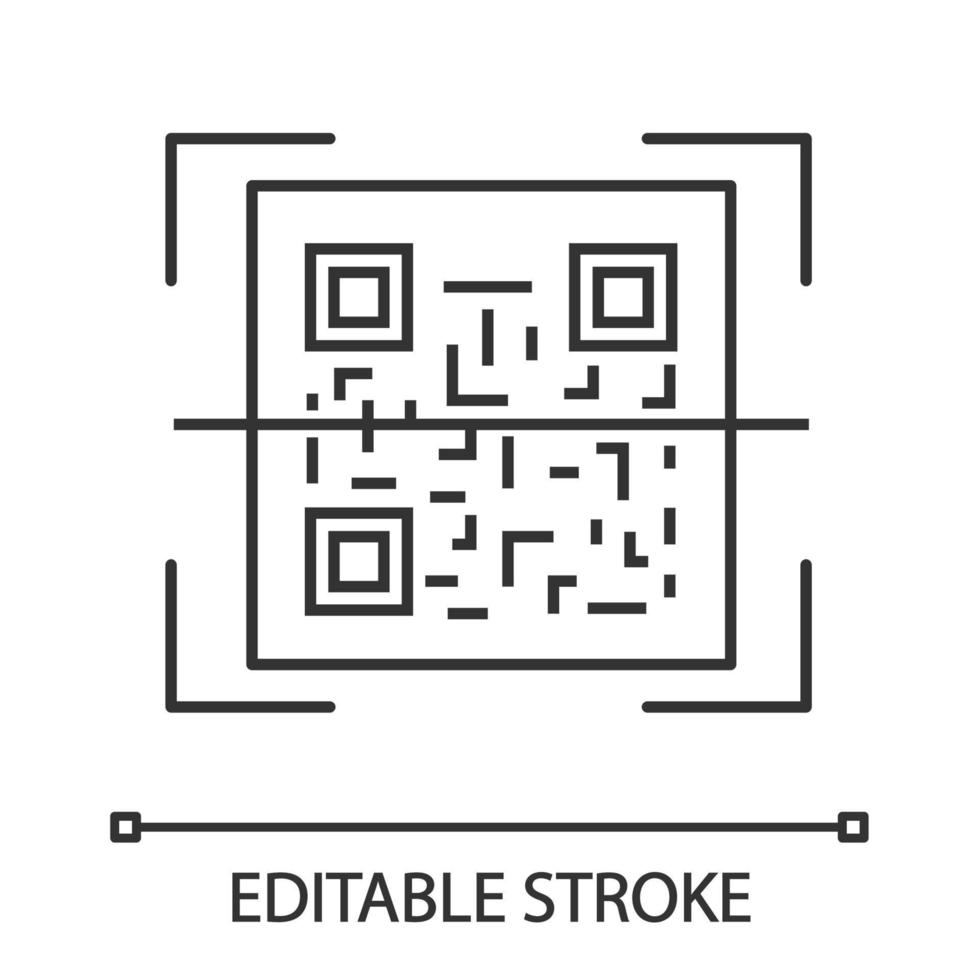 QR code scanning linear icon. 2D code reading app. Thin line illustration. Matrix barcode scanner. Two-dimensional barcode. Contour symbol. Vector isolated outline drawing. Editable stroke