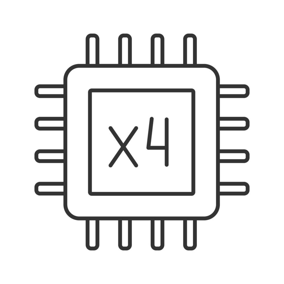 Quad core processor linear icon. Four core microprocessor. Thin line illustration. Microchip, chipset. CPU. Multi-core processor. Integrated circuit. Vector isolated outline drawing. Editable stroke