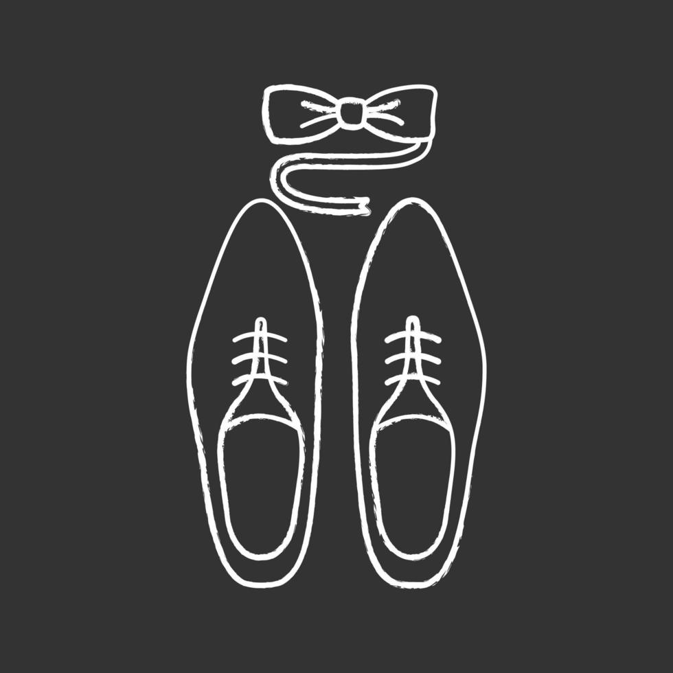 Mens accessories chalk icon. Dress code. Menswear. Men s style and fashion. Shoes and tuxedo bow tie. Isolated vector chalkboard illustration