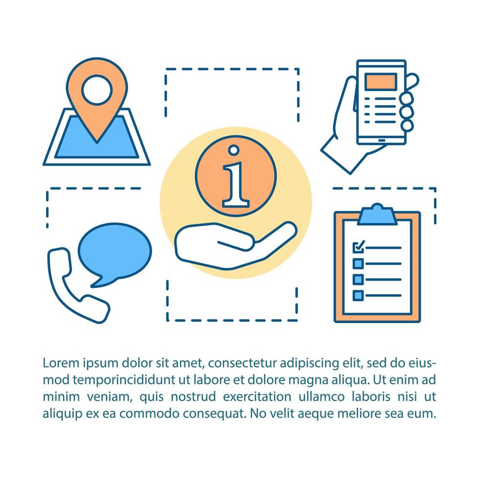 Contact us concept linear illustration. Information center. Infocenter. Call center. Hotline. Article, brochure, magazine page layout. Thin line icons with text boxes. Vector isolated outline drawing