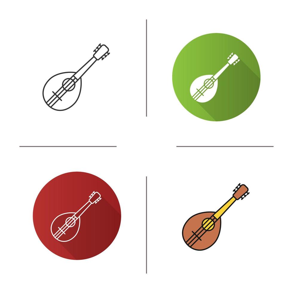 Mandolin icon. Flat design, linear and color styles. Isolated vector illustrations