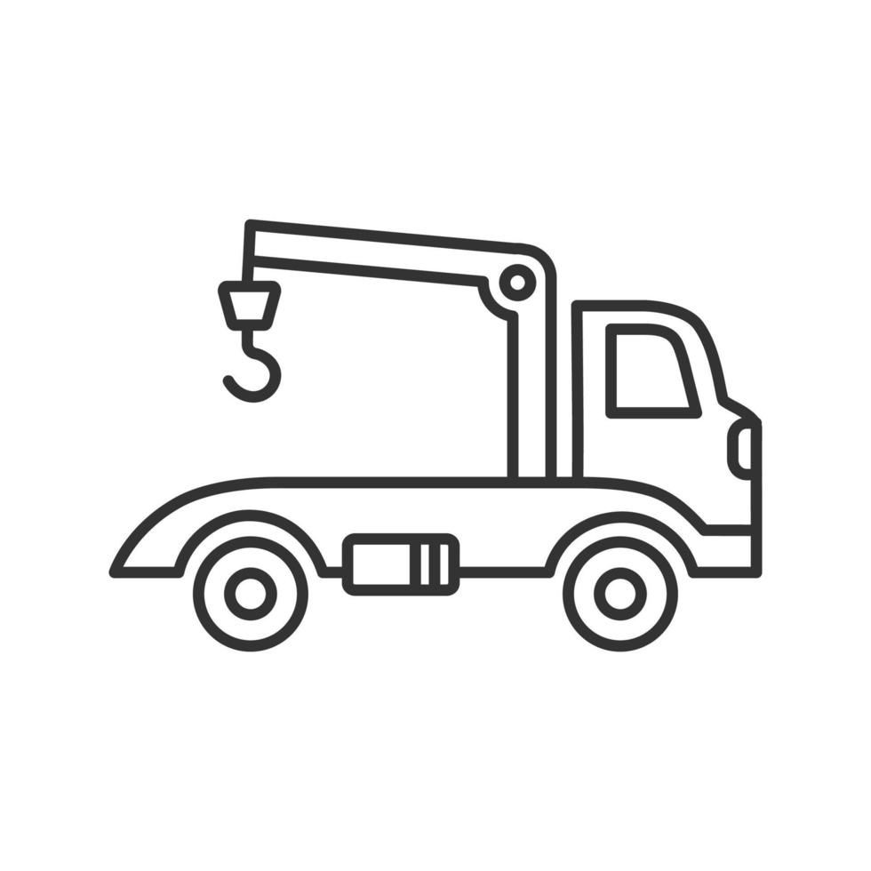 Tow truck linear icon. Evacuator. Thin line illustration. Car wrecker. Contour symbol. Vector isolated outline drawing