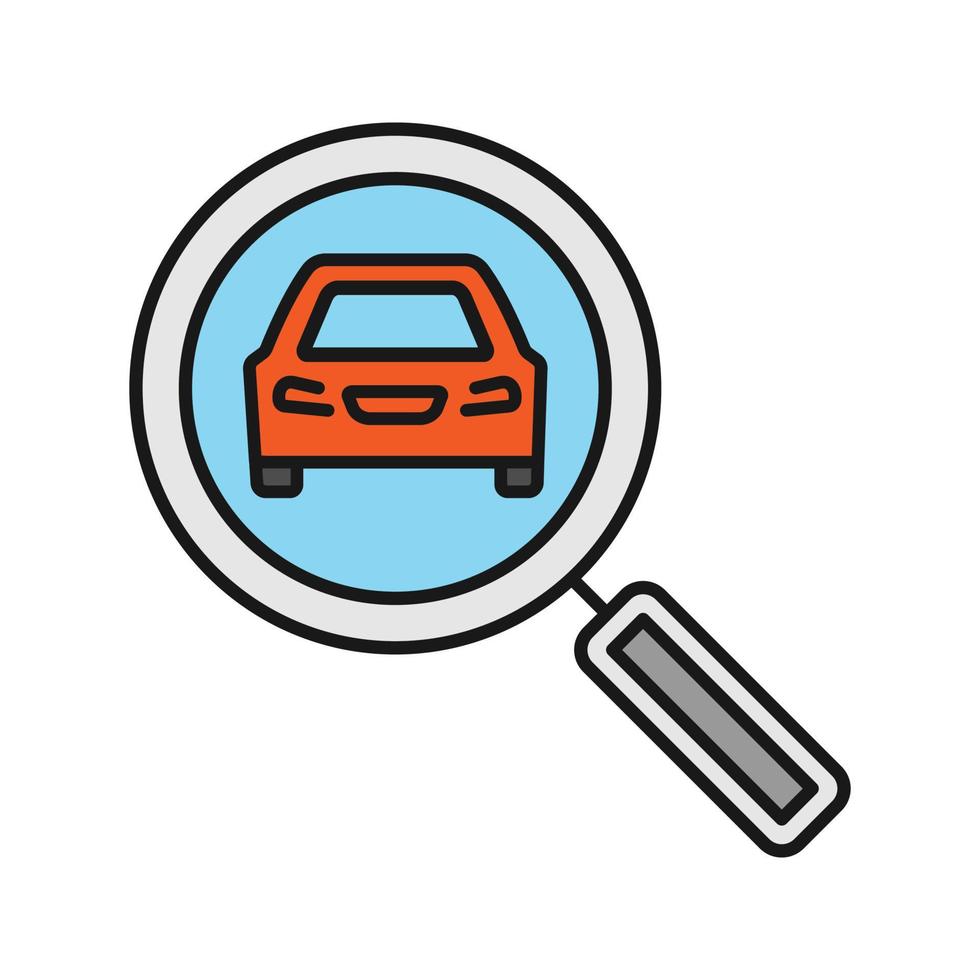 Magnifying glass with car color icon. Automobile searching. Isolated vector illustration