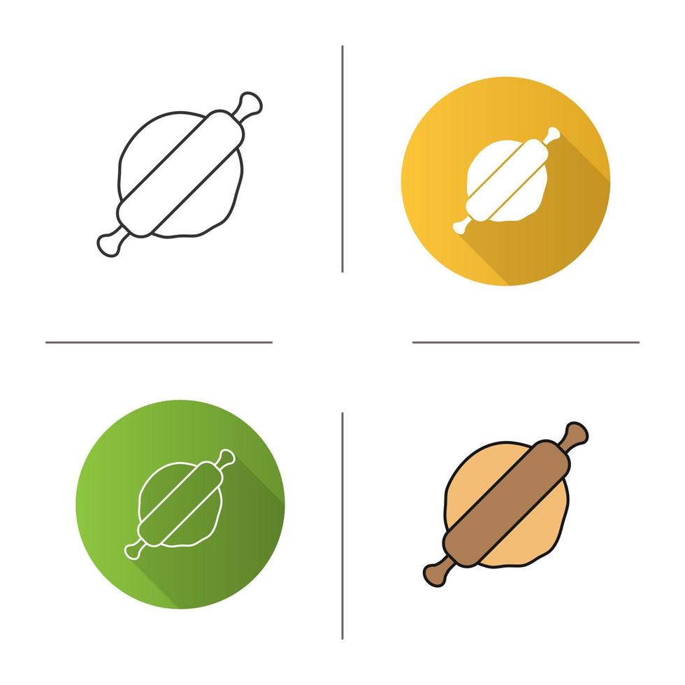 Rolling pin and dough icon. Flat design, linear and color styles. Isolated vector illustrations