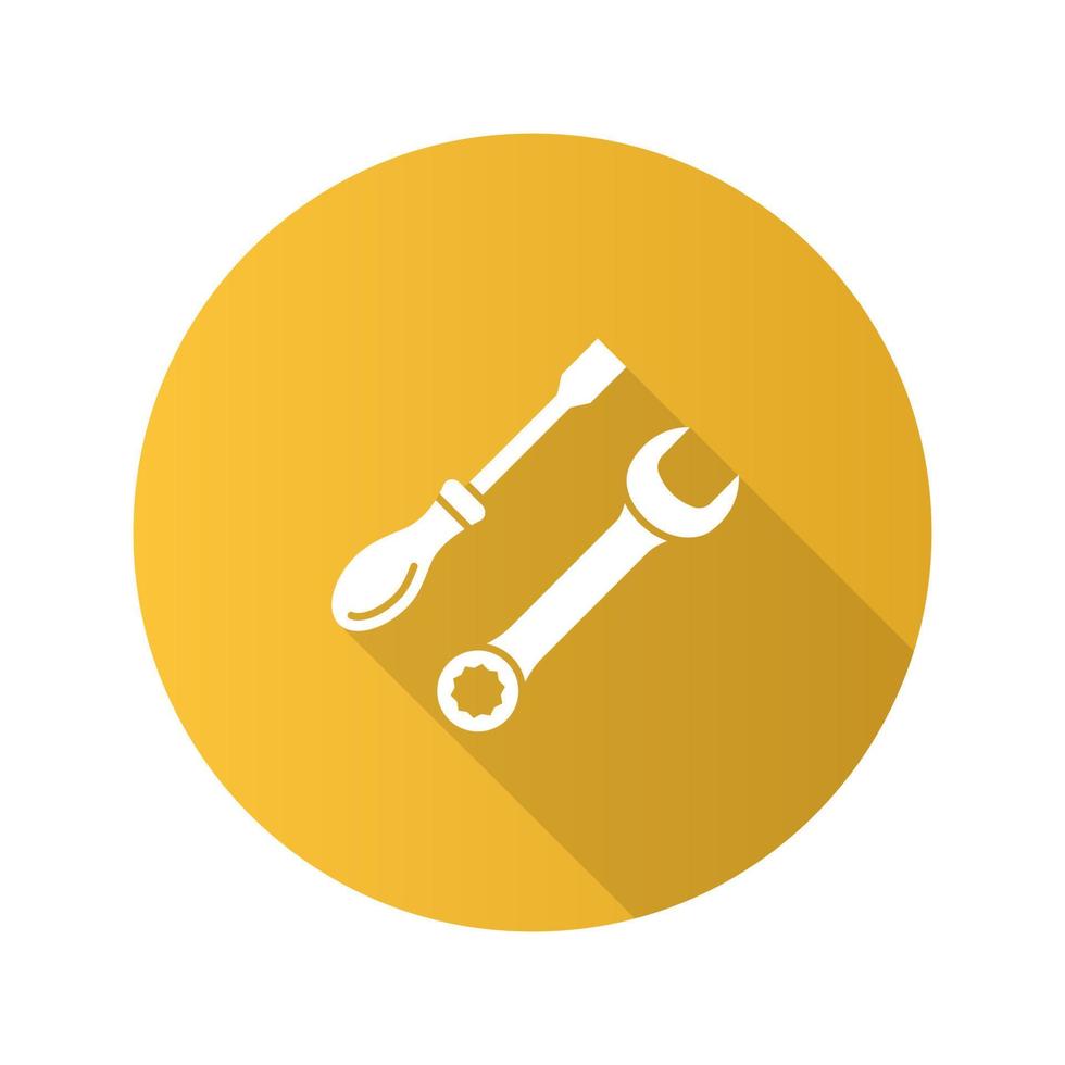 Screwdriver and spanner flat design long shadow glyph icon. Repair service. Auto workshop. Vector silhouette illustration