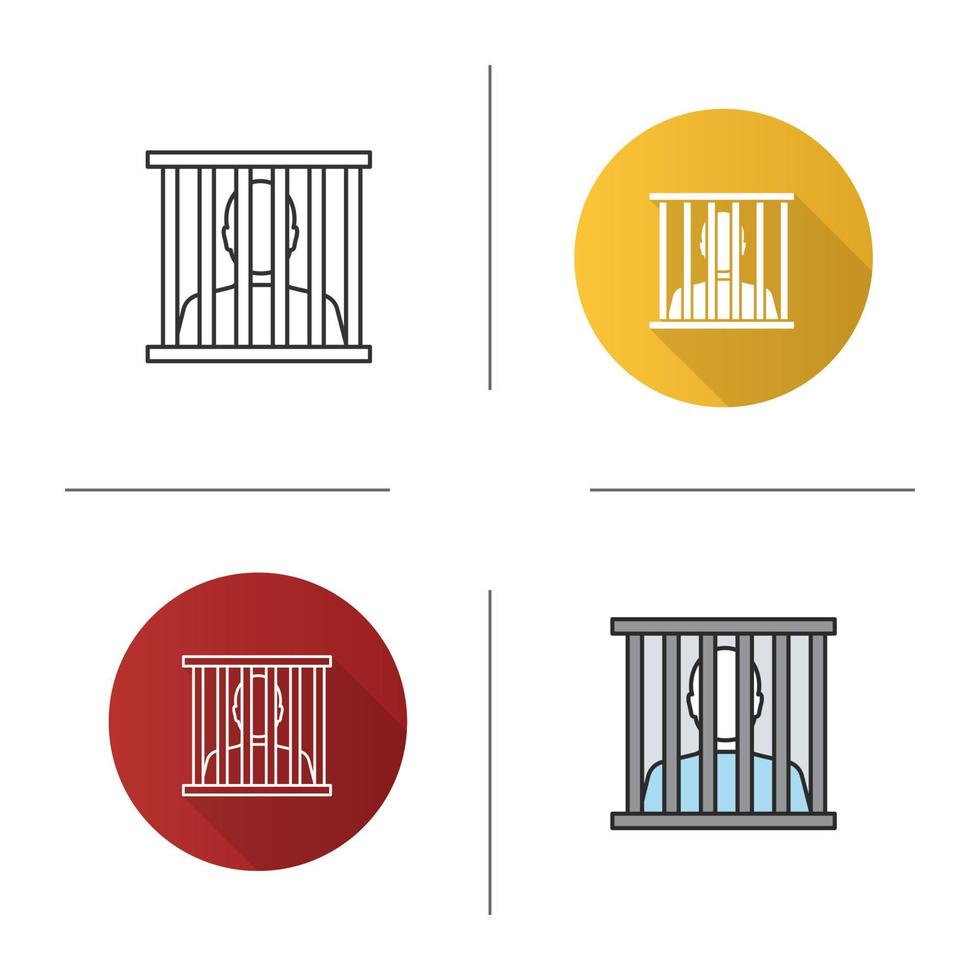 Prisoner icon. Flat design, linear and color styles. Jail, prison. Isolated vector illustrations