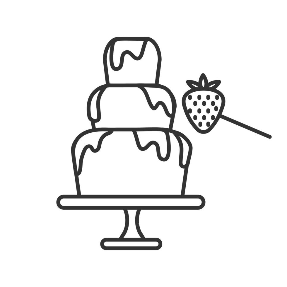 Chocolate fountain and strawberry linear icon. Thin line illustration. Fondue. Contour symbol. Vector isolated outline drawing