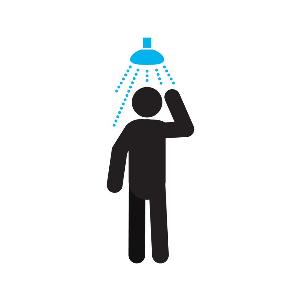 Man taking shower silhouette icon. Bathroom. Isolated vector illustration