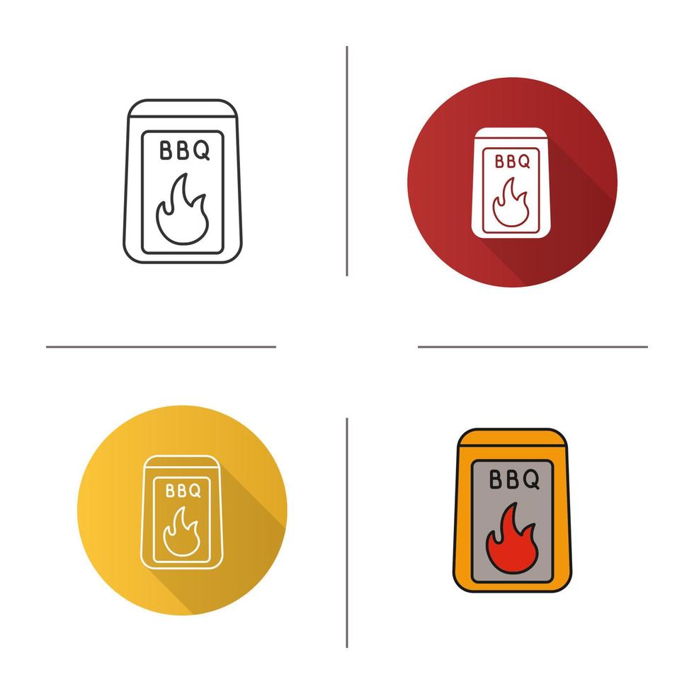 Barbeque coal icon. Flat design, linear and color styles. Bbq fuel. Isolated vector illustrations