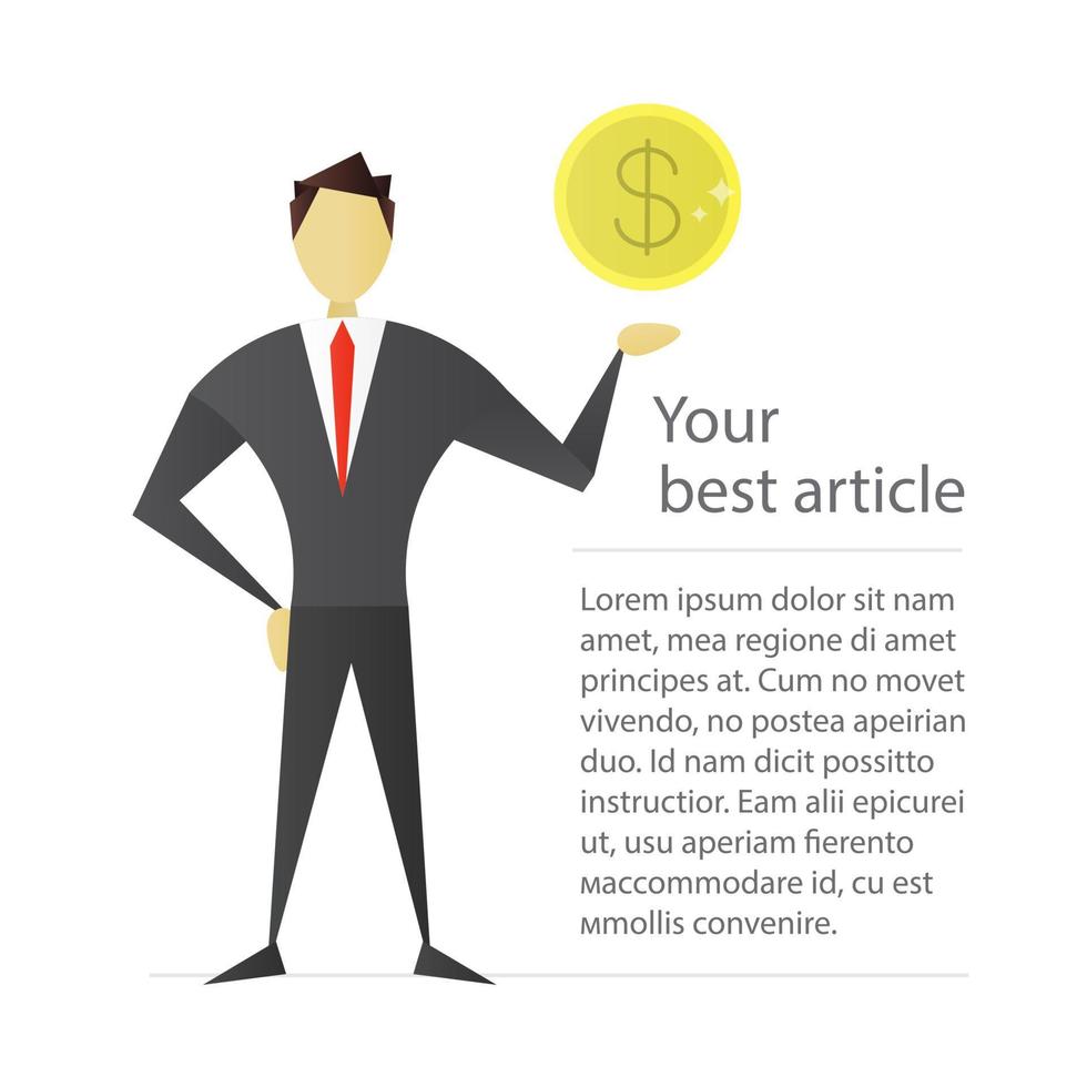 Man holding dollar coin flat character design. Businessman, analyst, economist, financier, marketer, manager. Vector isolated illustration