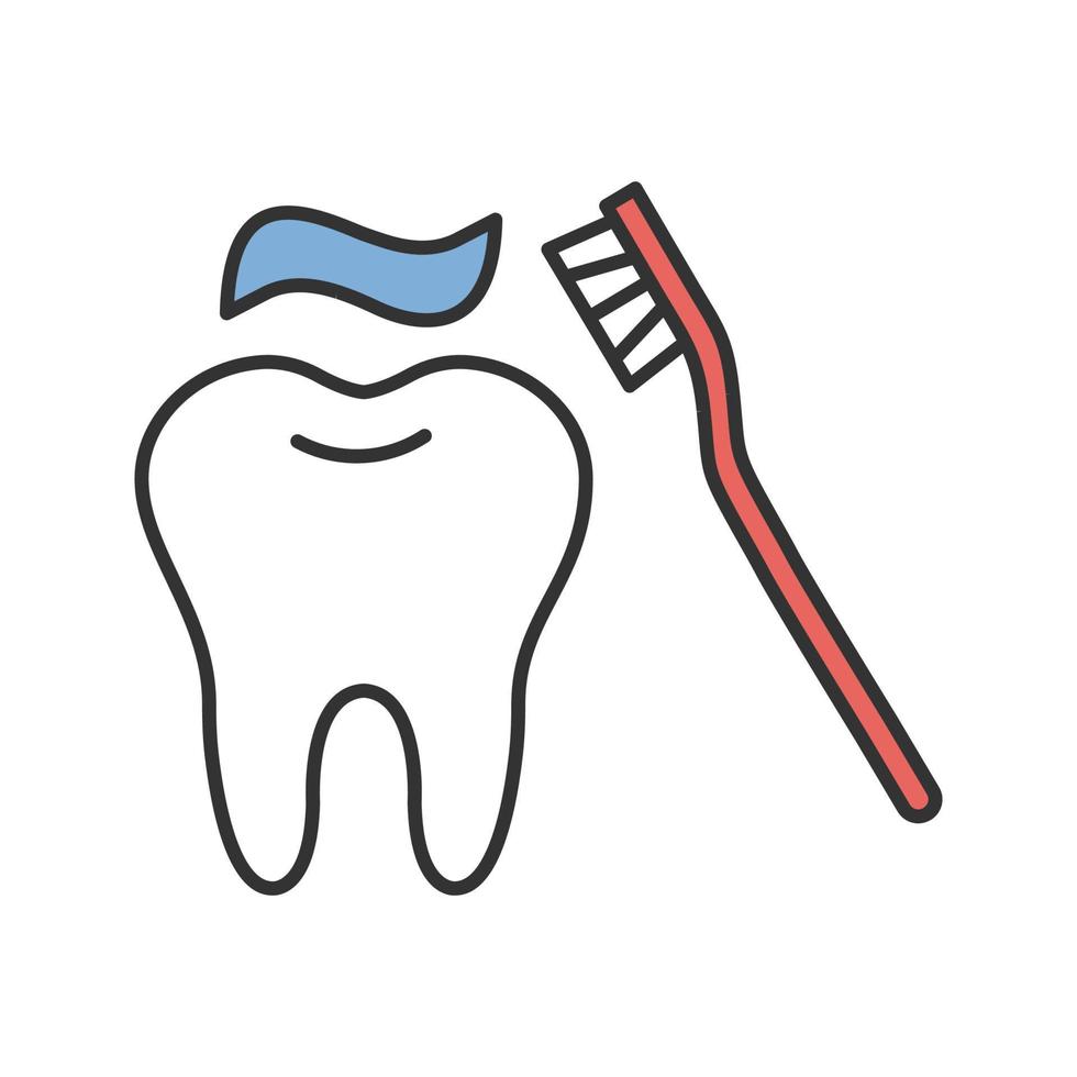 Correct teeth brushing color icon. Tooth with toothbrush. Isolated vector illustration