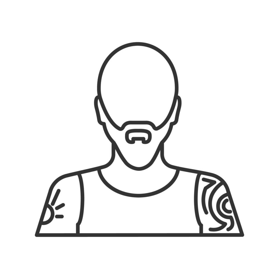 Tattoo artist linear icon. Tattooist. Thin line illustration. Man with tattooed body. Contour symbol. Vector isolated outline drawing